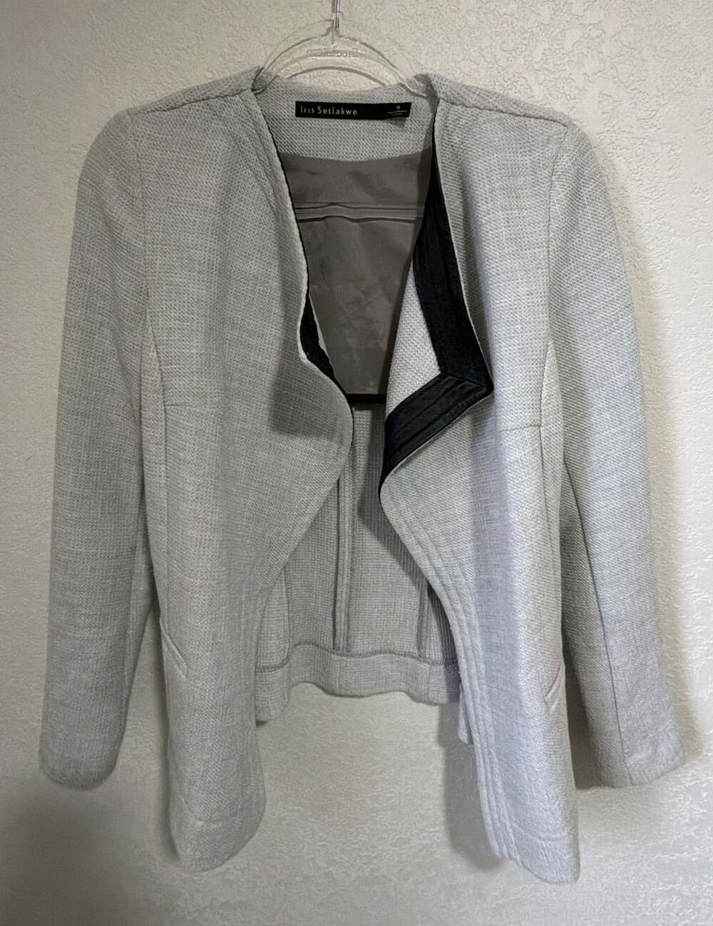 Iris Setlakwe Asymmetrical Jacket Size 4 Grey Textured Open Front Blazer